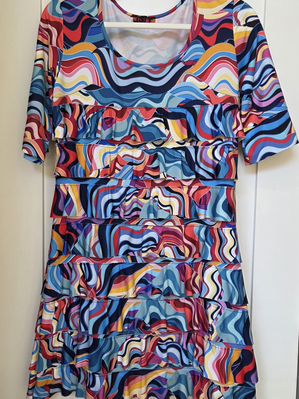 Multicolor Wave-Print Ruffle Tier Dress